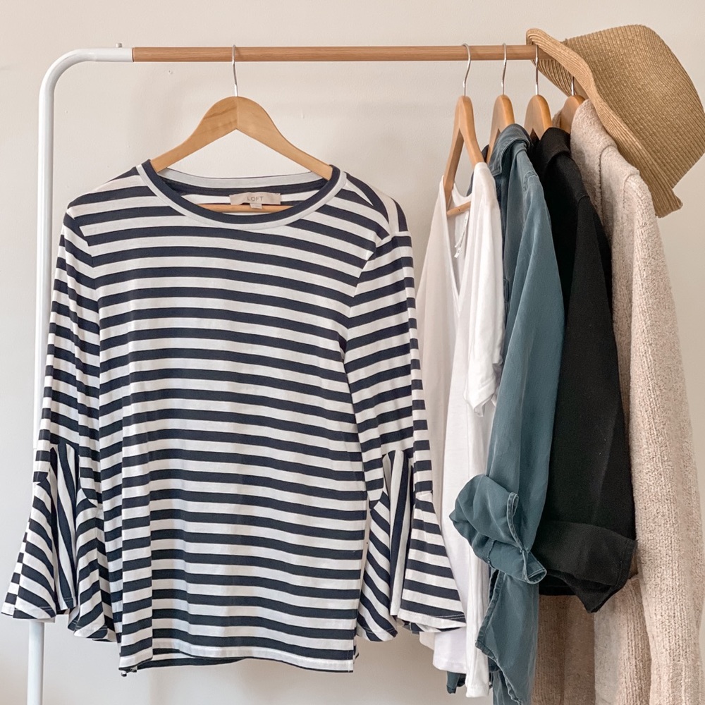 LOFT — Striped Shirt — Bell Sleeves — S — W&B